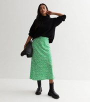 New Look Green Ditsy Floral Bias Cut Midi Skirt